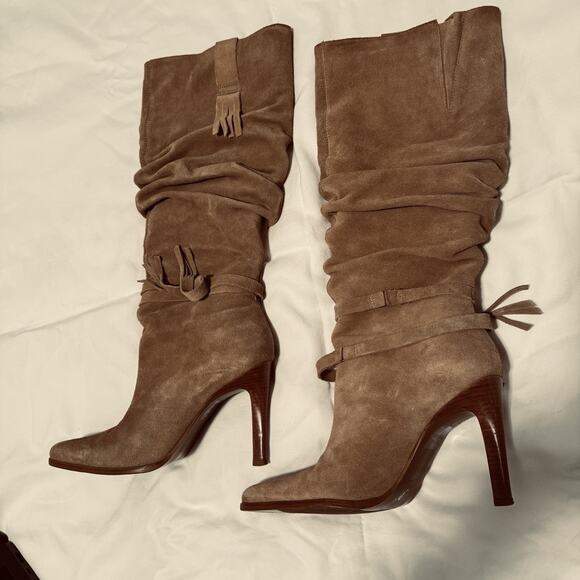 Womens Bakers Y2K Boots Beige Suede Slouch High Heels Sz 6 Mid Calf - Picture 3 of 7